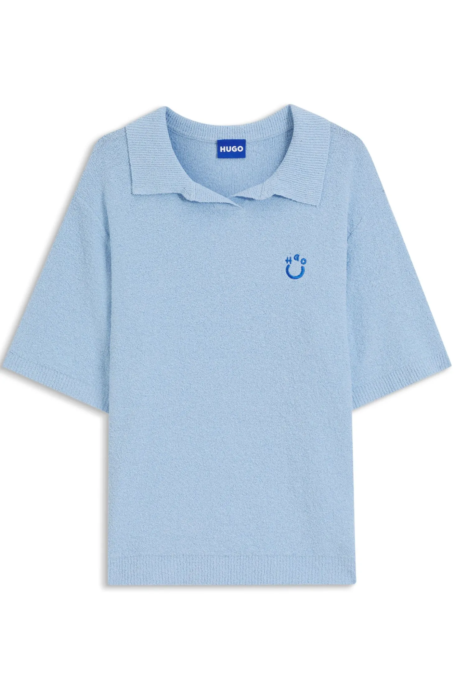 Short-sleeved oversized-fit sweater in cotton-blend towelling