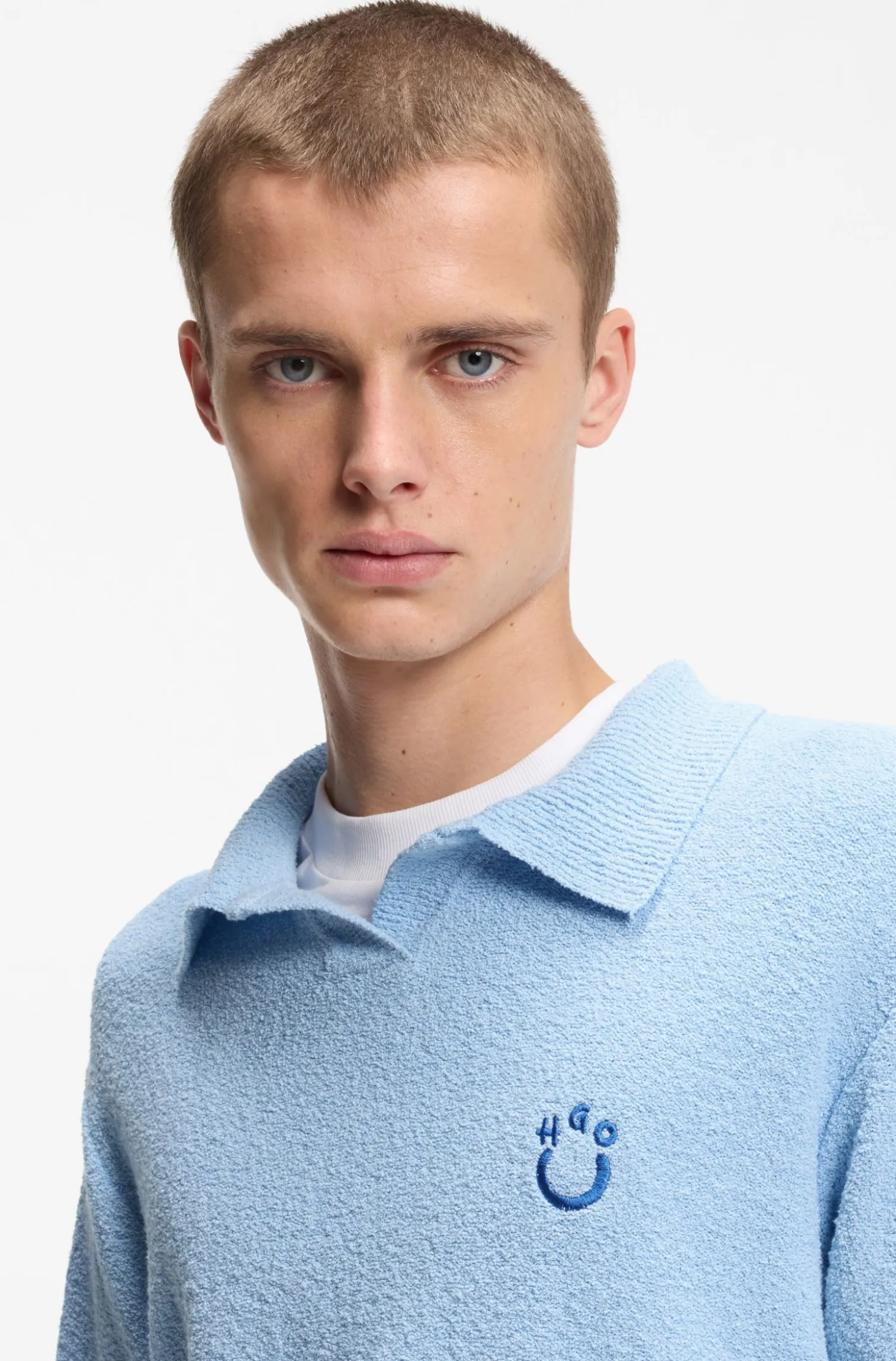 Short-sleeved oversized-fit sweater in cotton-blend towelling