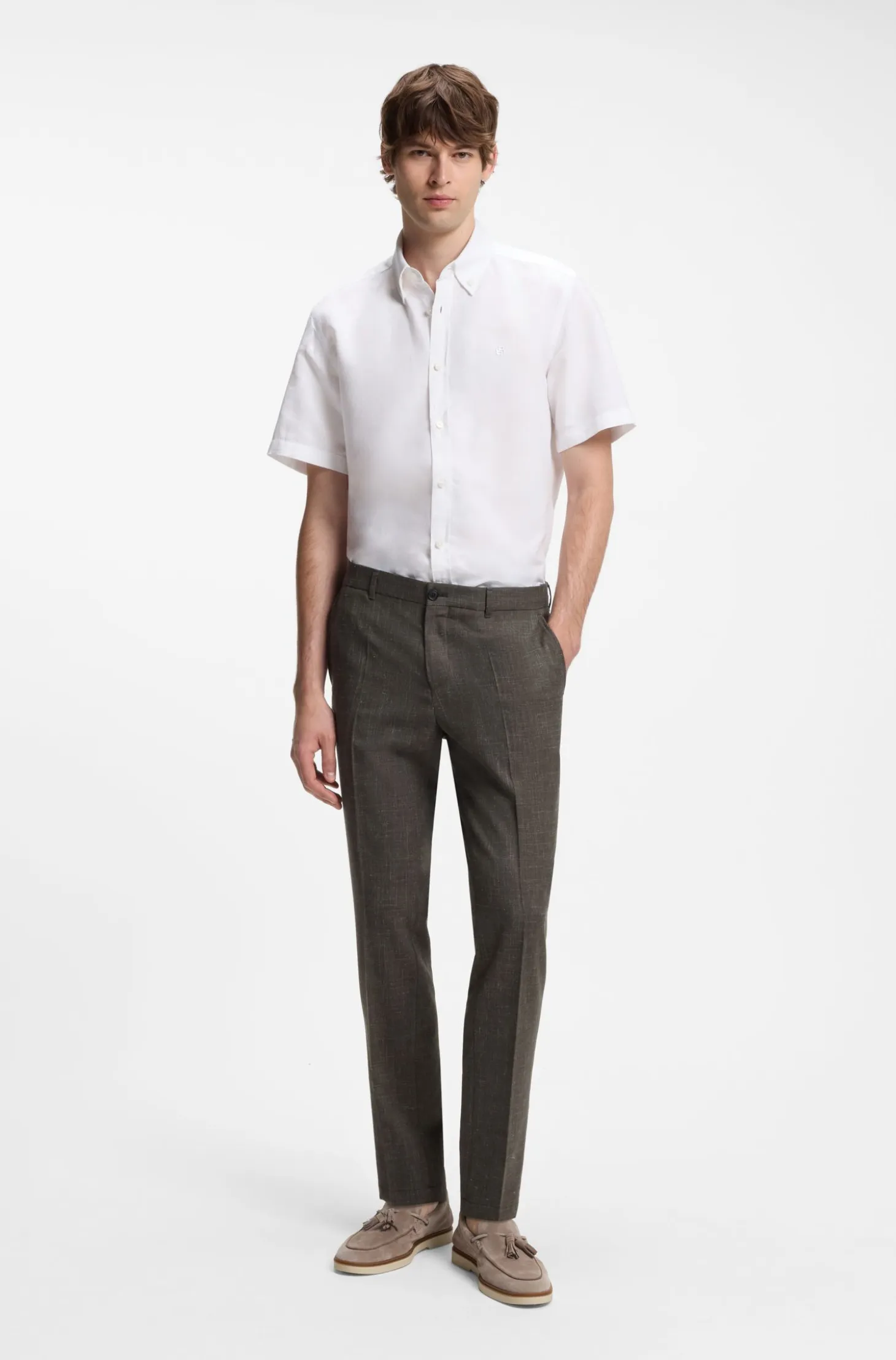 Short-sleeved shirt in a cotton and linen blend