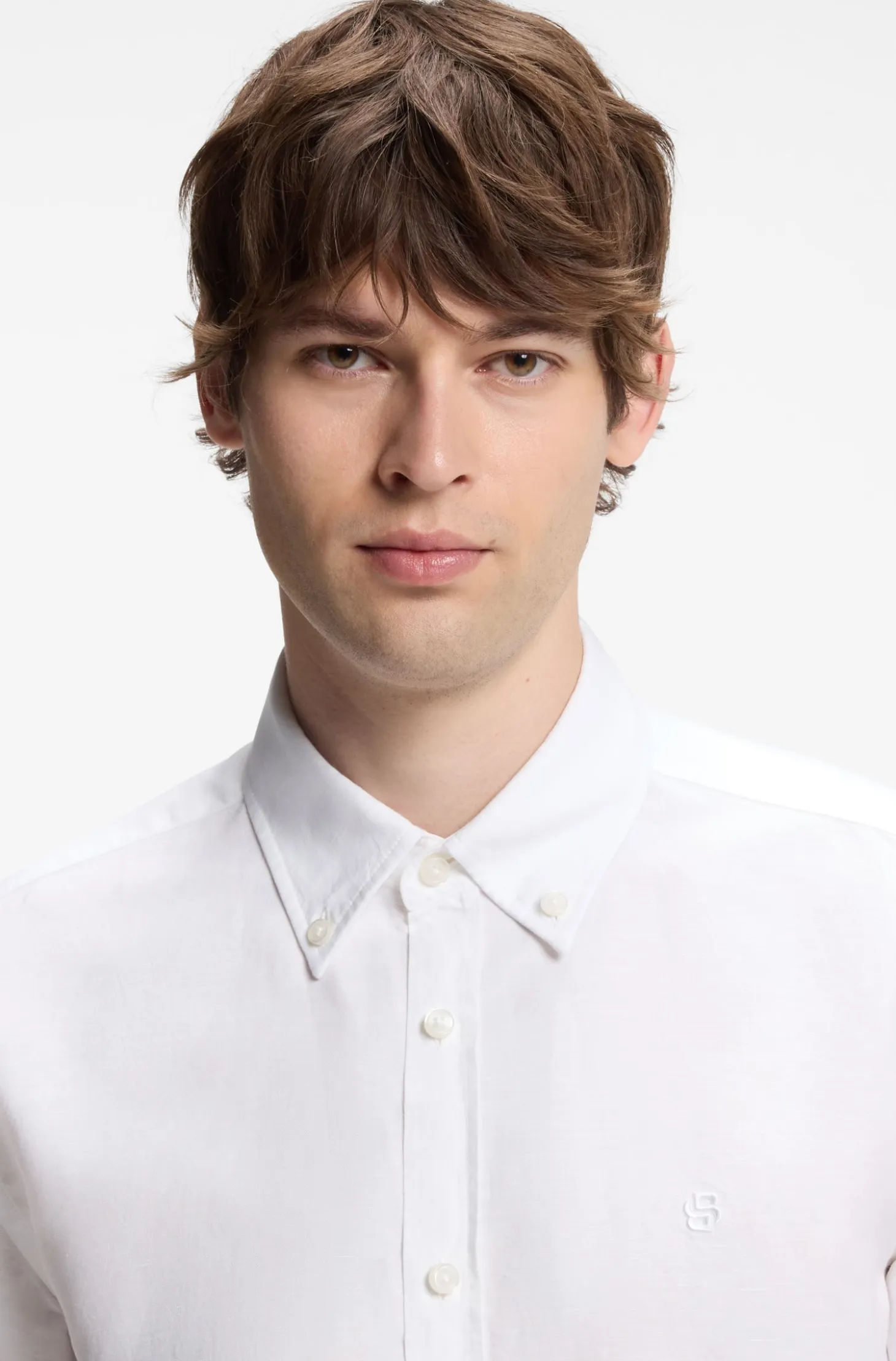 Short-sleeved shirt in a cotton and linen blend