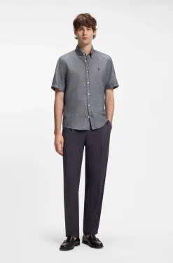 Short-sleeved shirt in a cotton and linen blend