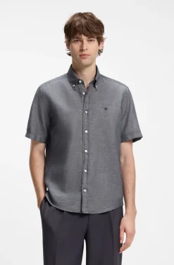 Short-sleeved shirt in a cotton and linen blend