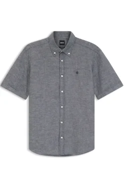 Short-sleeved shirt in a cotton and linen blend