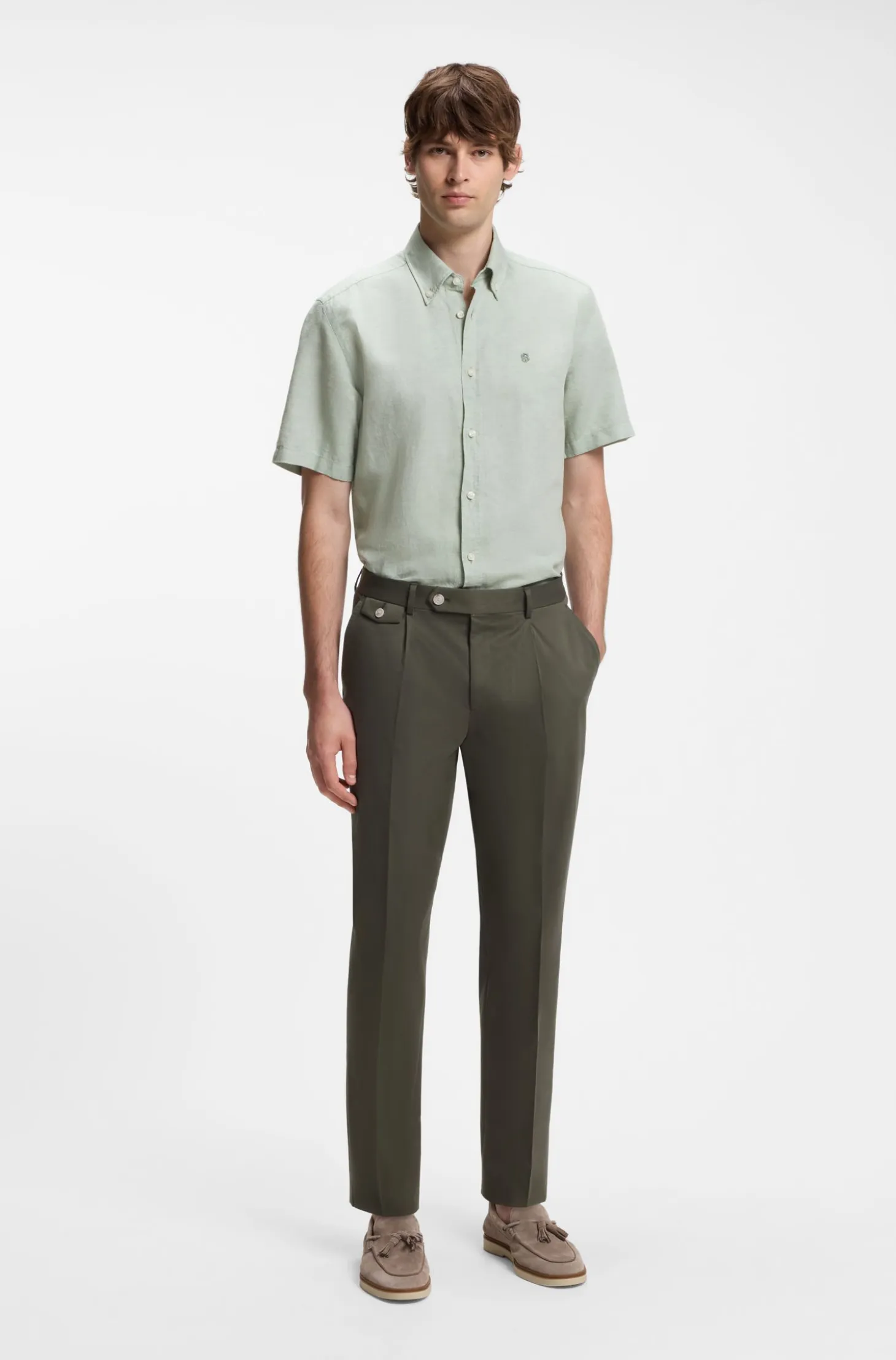 Short-sleeved shirt in a cotton and linen blend