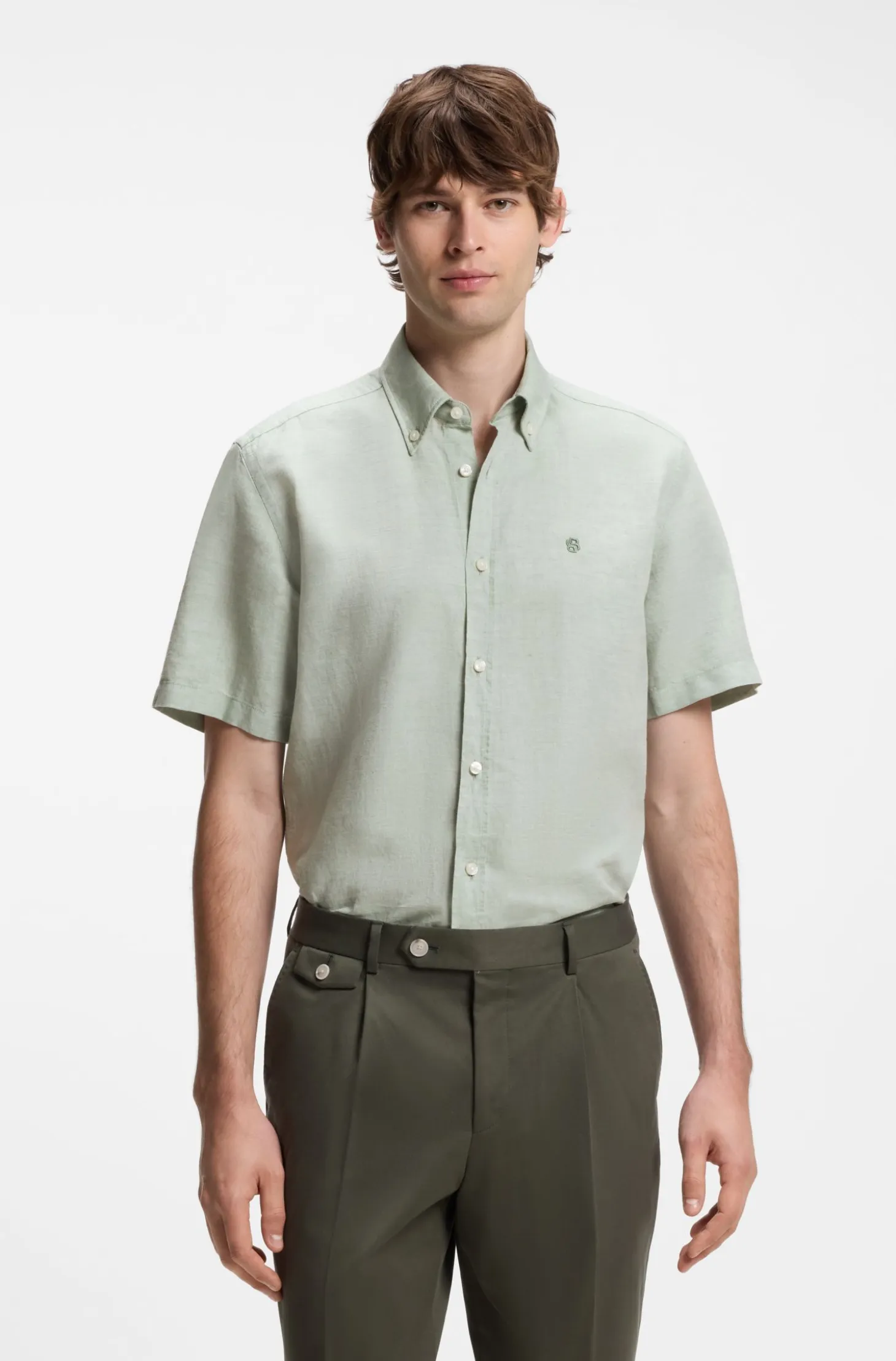 Short-sleeved shirt in a cotton and linen blend
