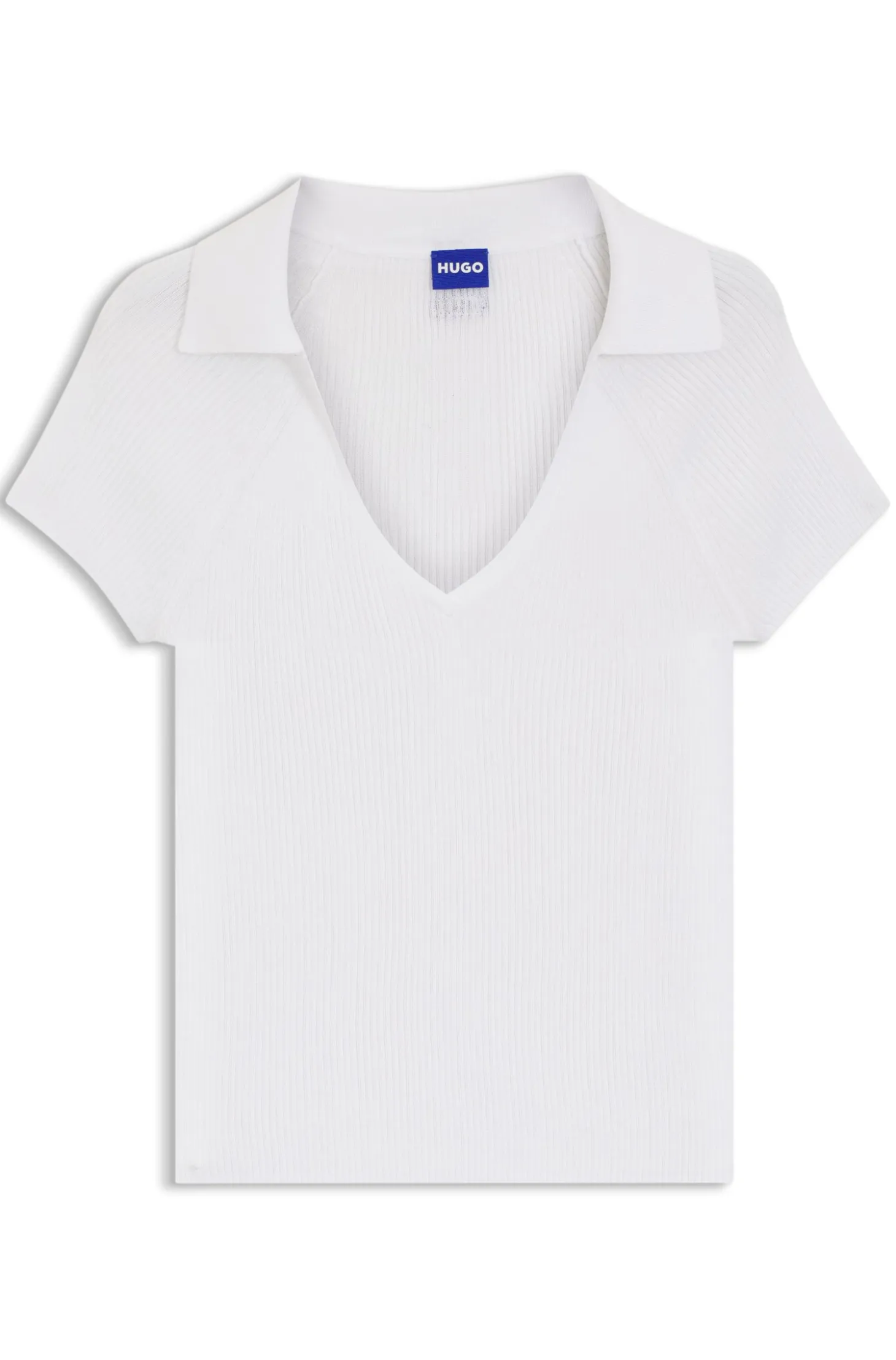 Short-sleeved sweater in stretch fabric with polo collar