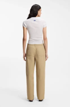 Short-sleeved sweater in stretch fabric with polo collar