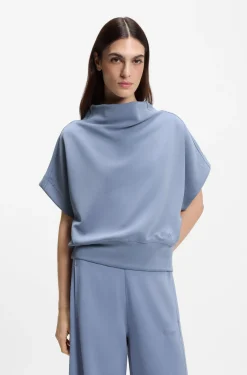 Short-sleeved sweatshirt with loose high neckline