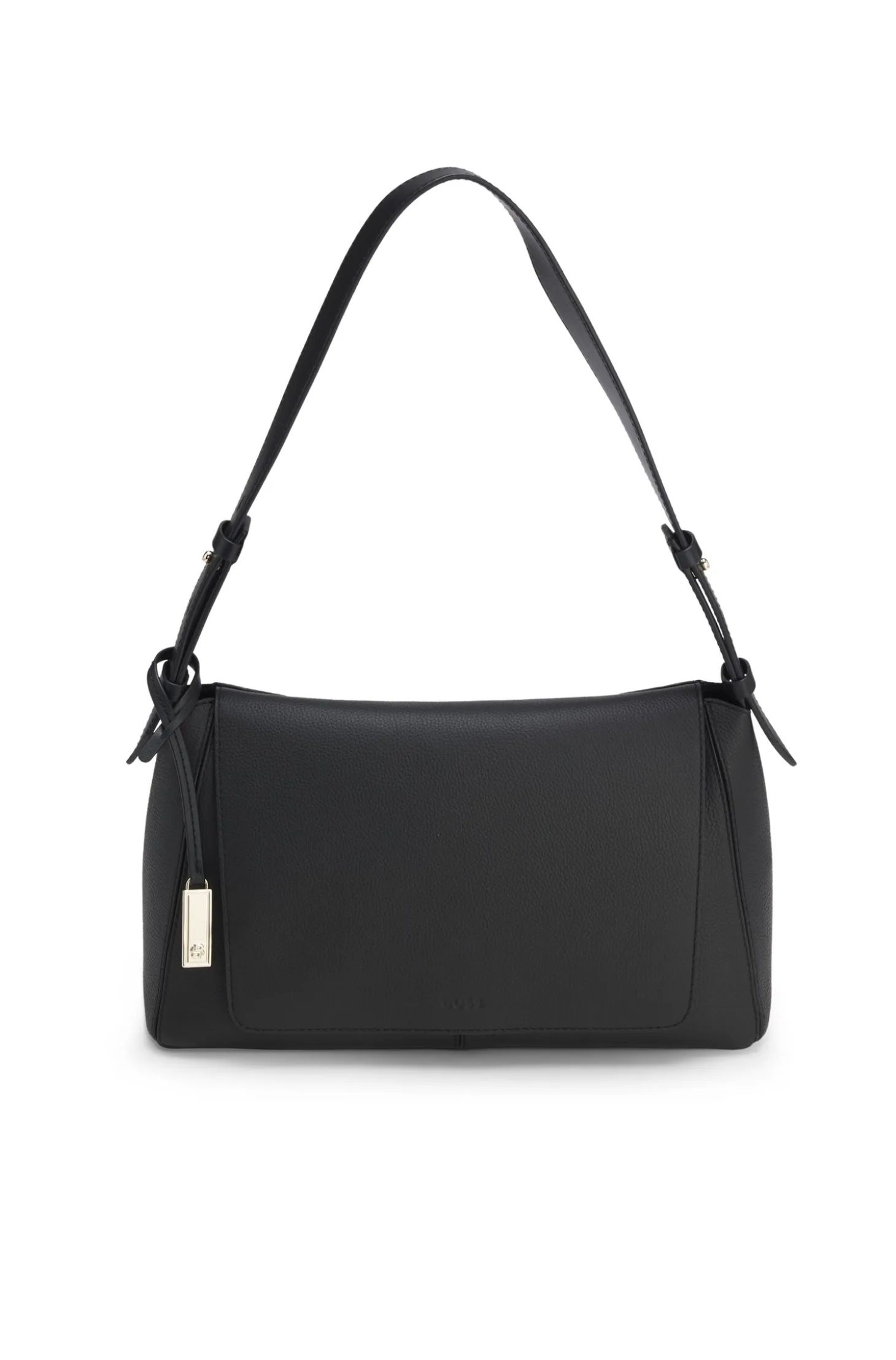 Shoulder bag in grained leather with logo plate