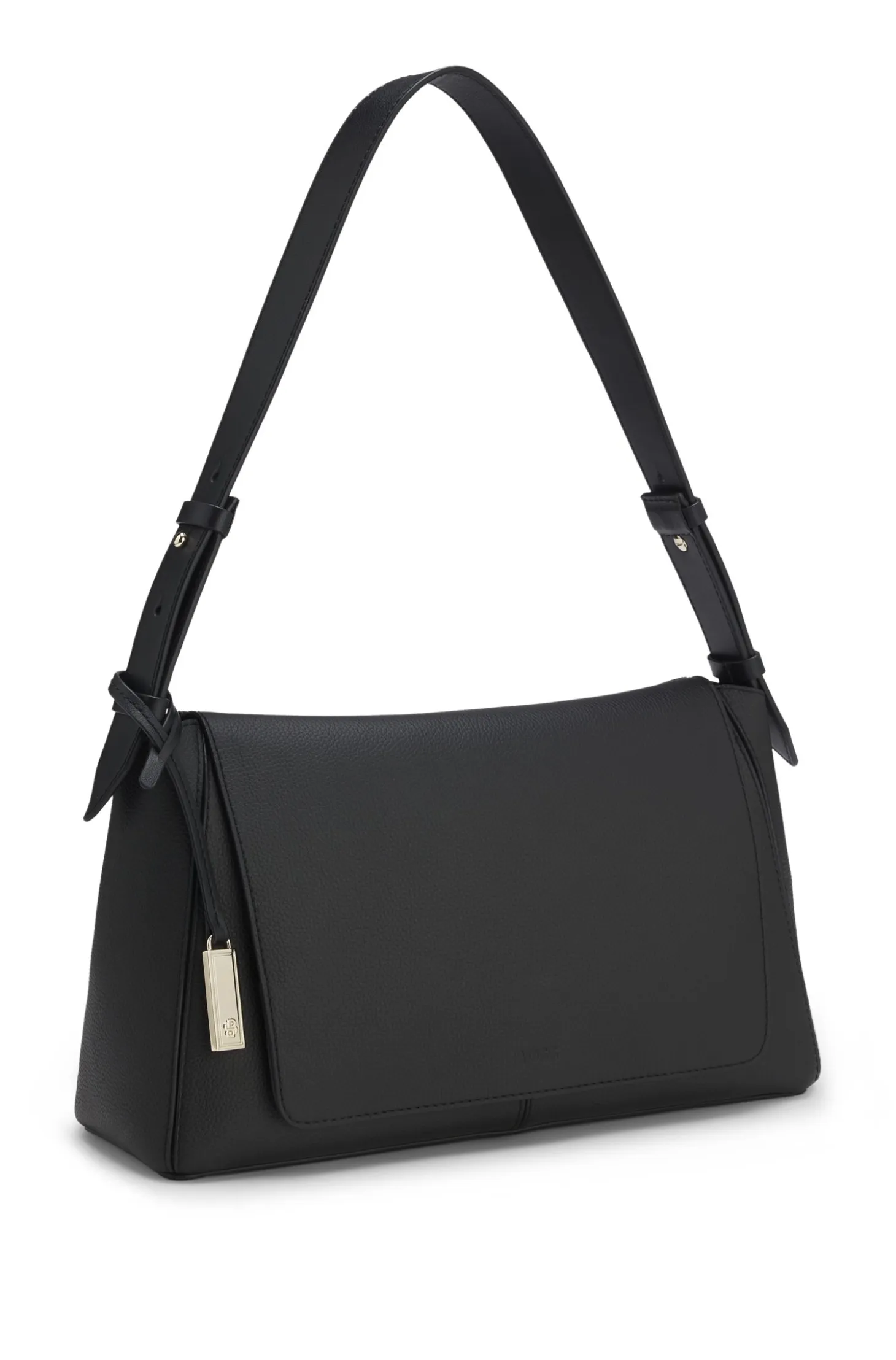 Shoulder bag in grained leather with logo plate