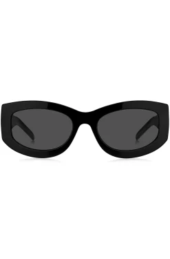 Signature-stripe bio-acetate sunglasses with large temple logo