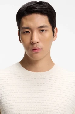 Silk-cotton sweater with micro-check structure