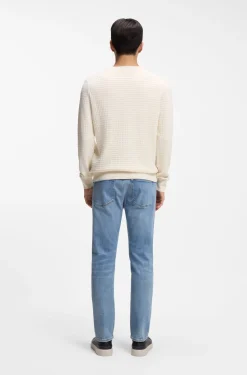Silk-cotton sweater with micro-check structure