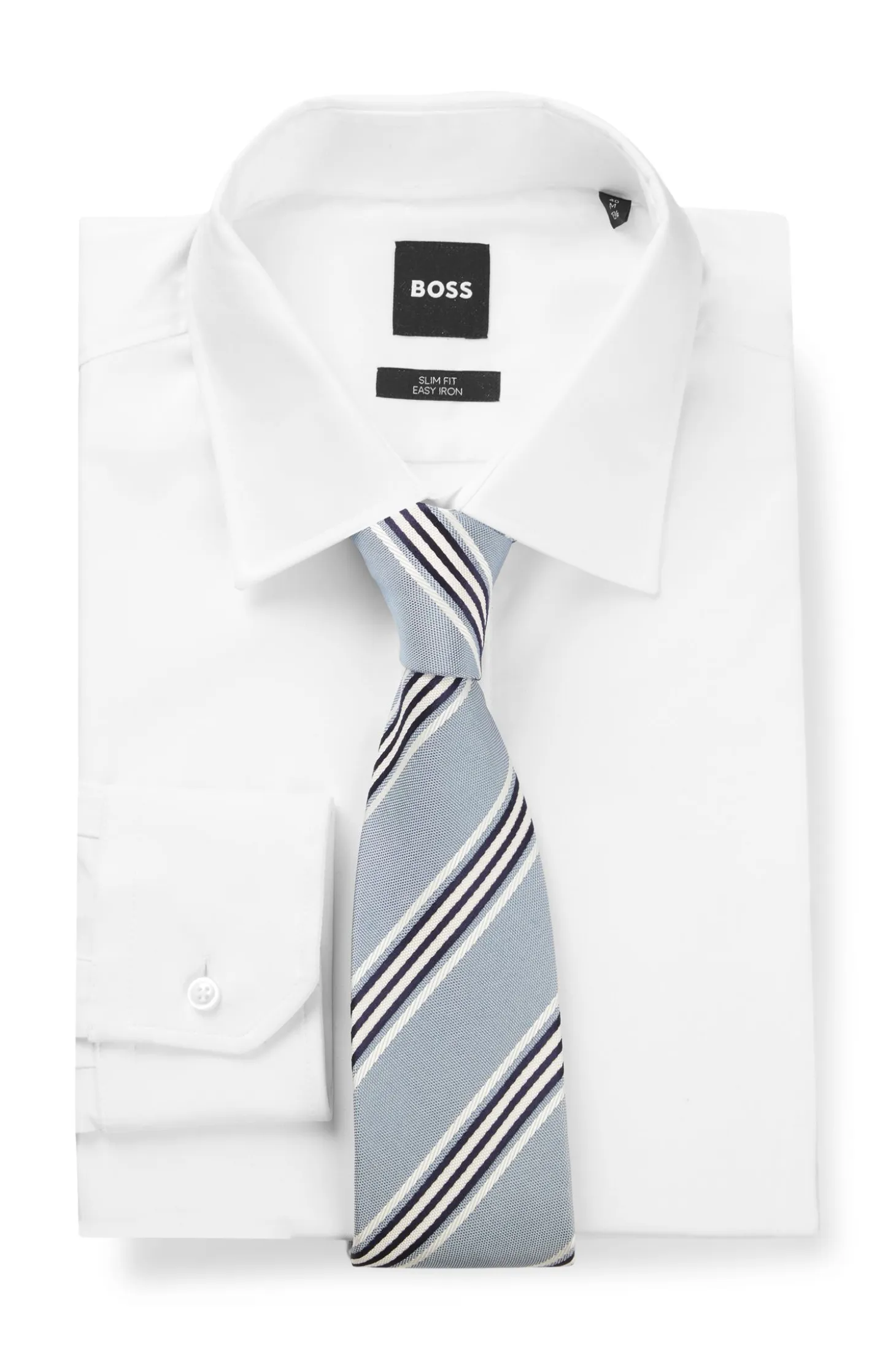 Silk-cotton tie with diagonal stripe