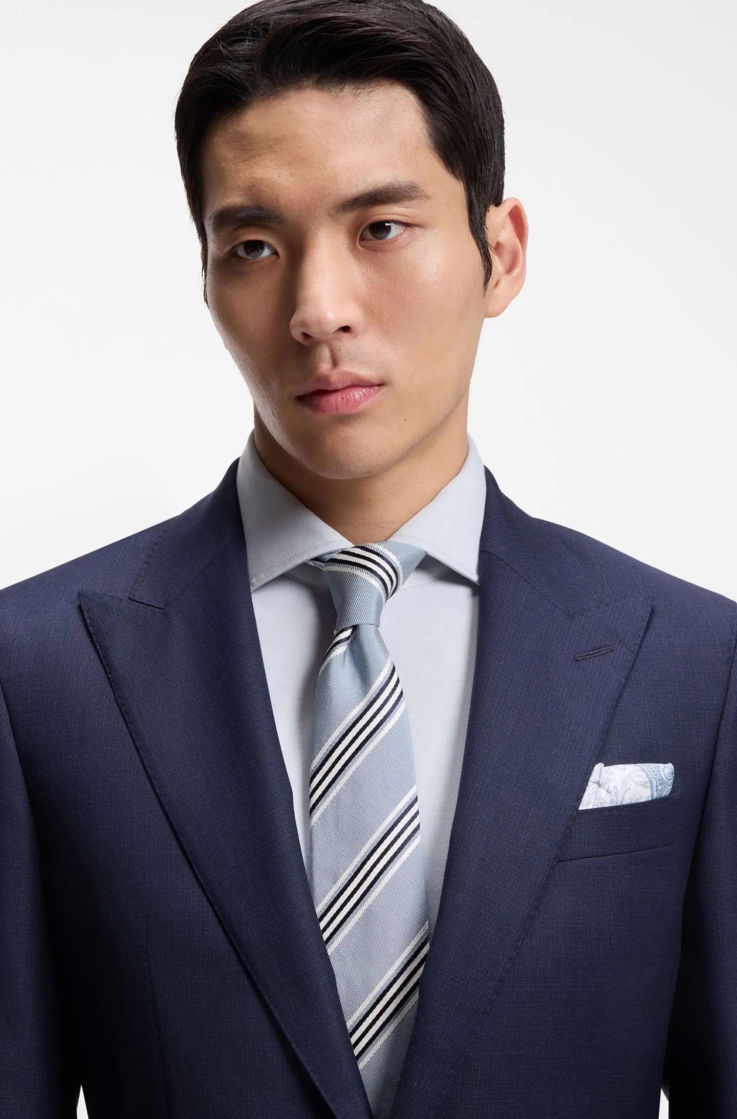 Silk-cotton tie with diagonal stripe