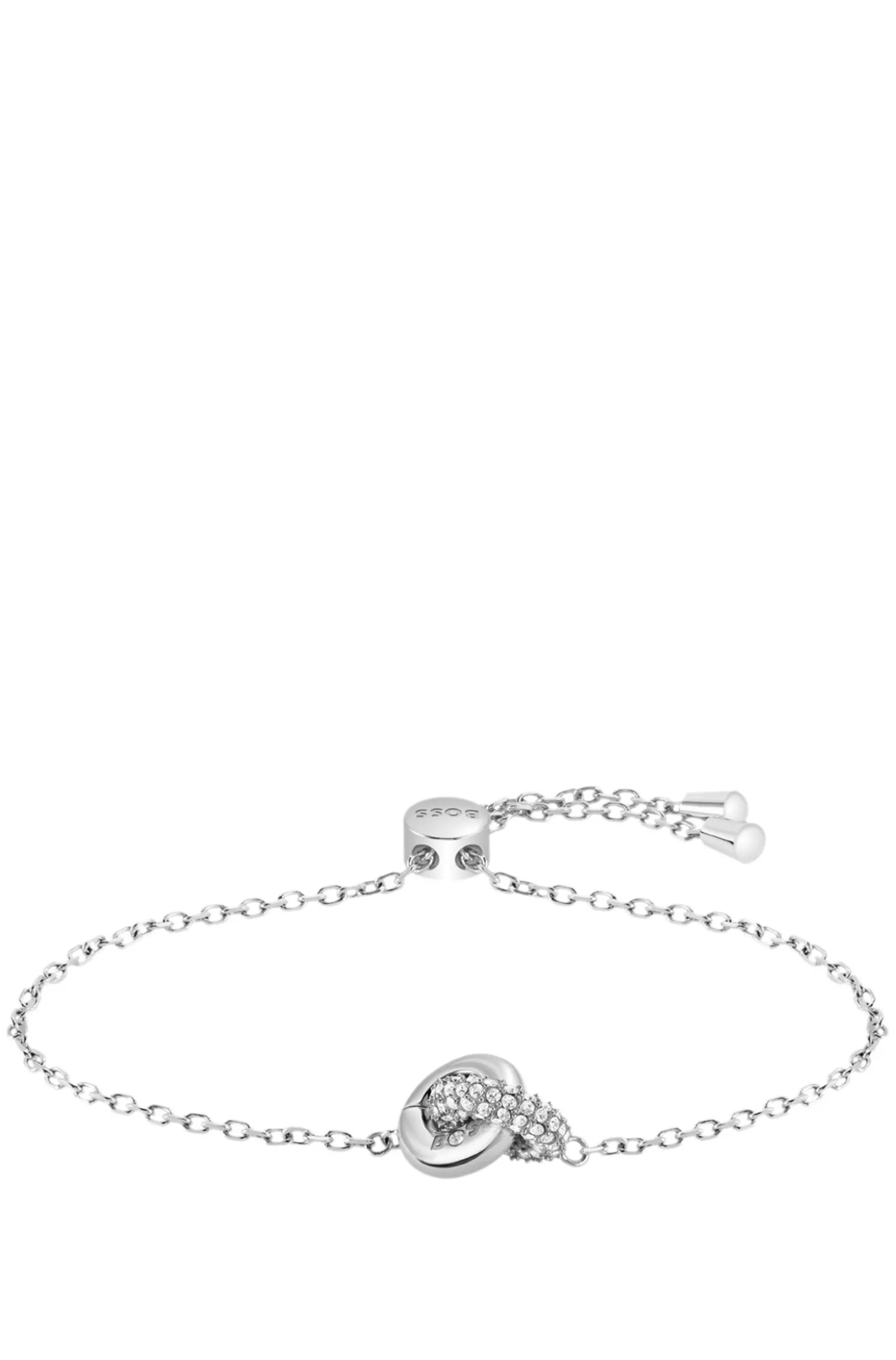 Silver-tone bracelet with intertwined rings