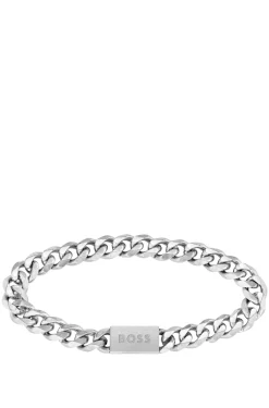 Silver-tone chain cuff with logo closure