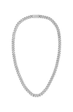 Silver-tone chain necklace with branded magnetic closure