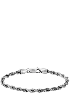 Silver-tone cuff with rope-style chain