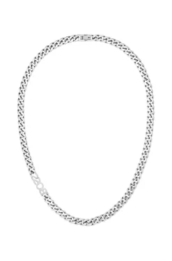 Silver-tone curb-chain necklace with logo link