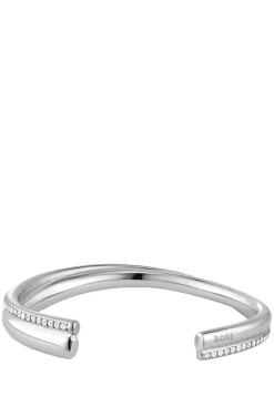 Silver-tone curved bangle with crystal embellishments