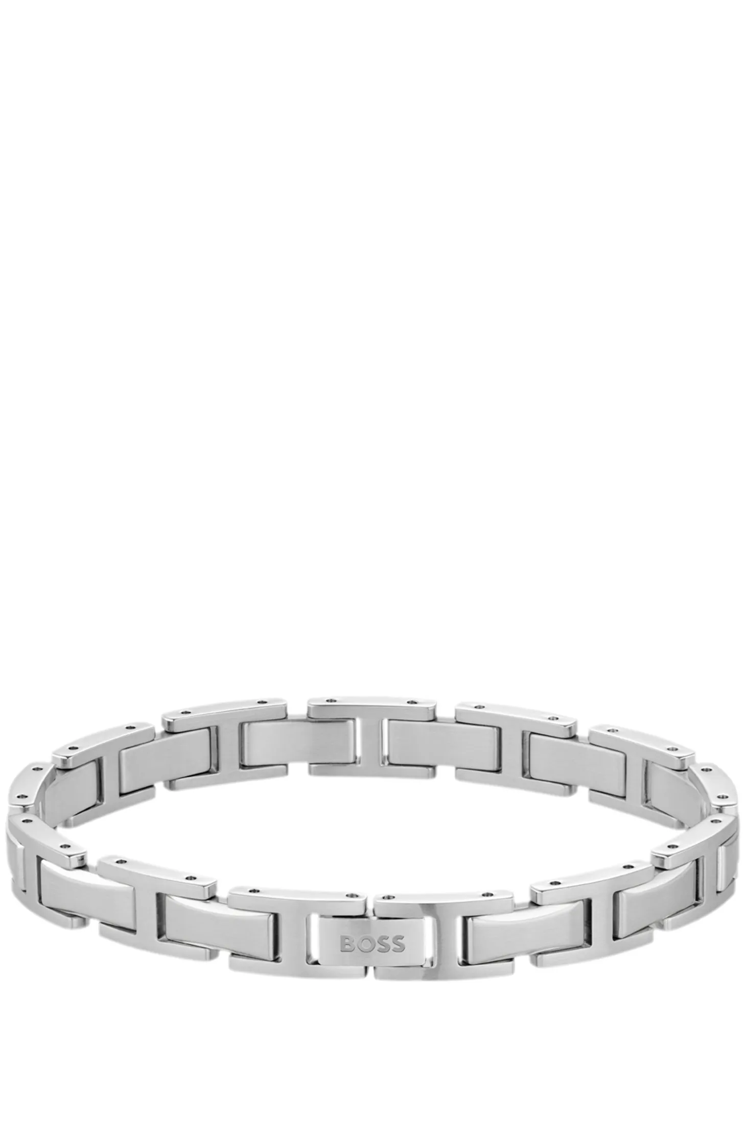 Silver-tone H-link cuff with logo clasp