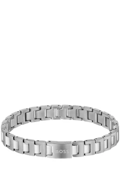 Silver-tone link cuff with logo closure