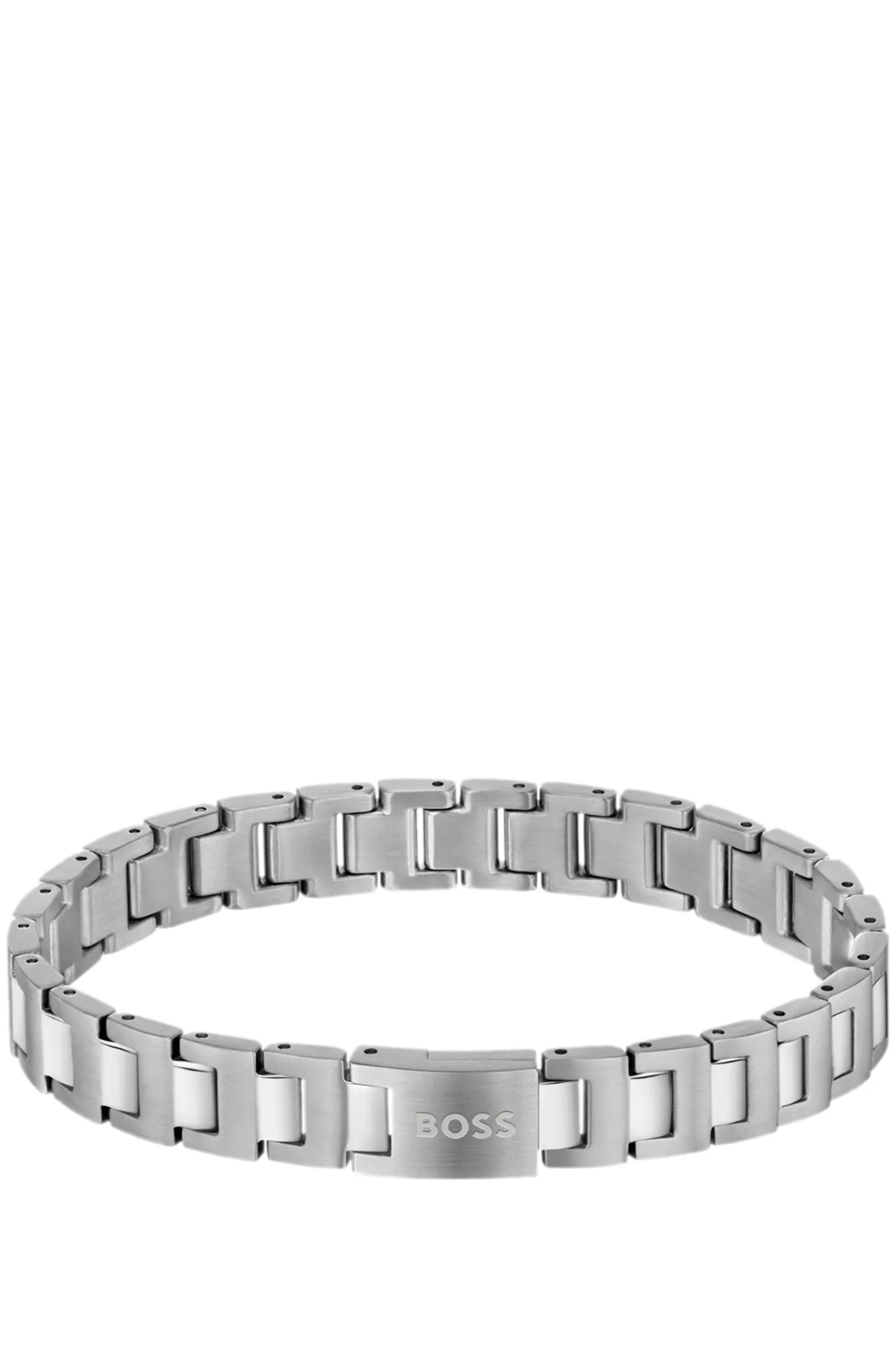 Silver-tone link cuff with logo closure