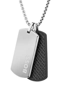 Silver-tone necklace with double-tag pendant