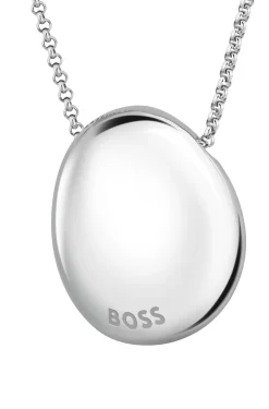 Silver-tone necklace with logo pebble pendant