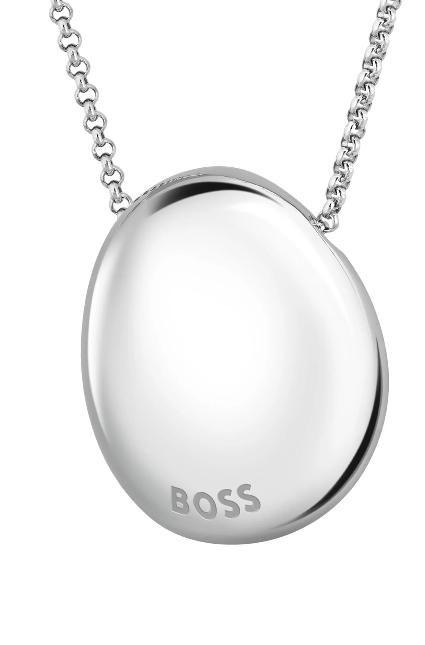 Silver-tone necklace with logo pebble pendant