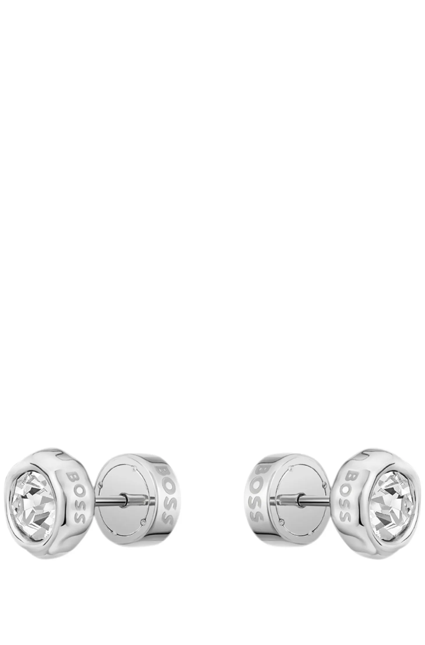 Silver-tone stud earrings with crystal core