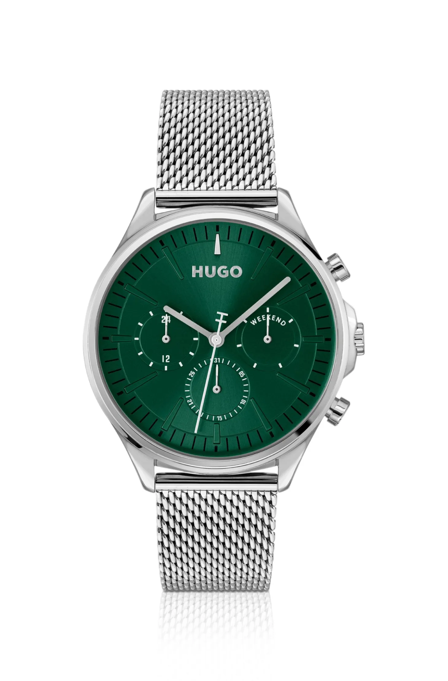 Silver-tone watch with green dial