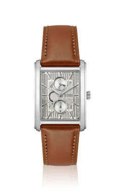 Silver-tone watch with textured skeleton dial