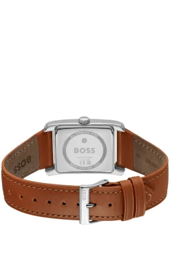 Silver-tone watch with textured skeleton dial