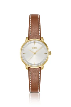 Silver-white-dial watch with leather strap