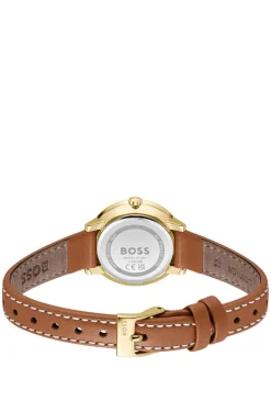 Silver-white-dial watch with leather strap