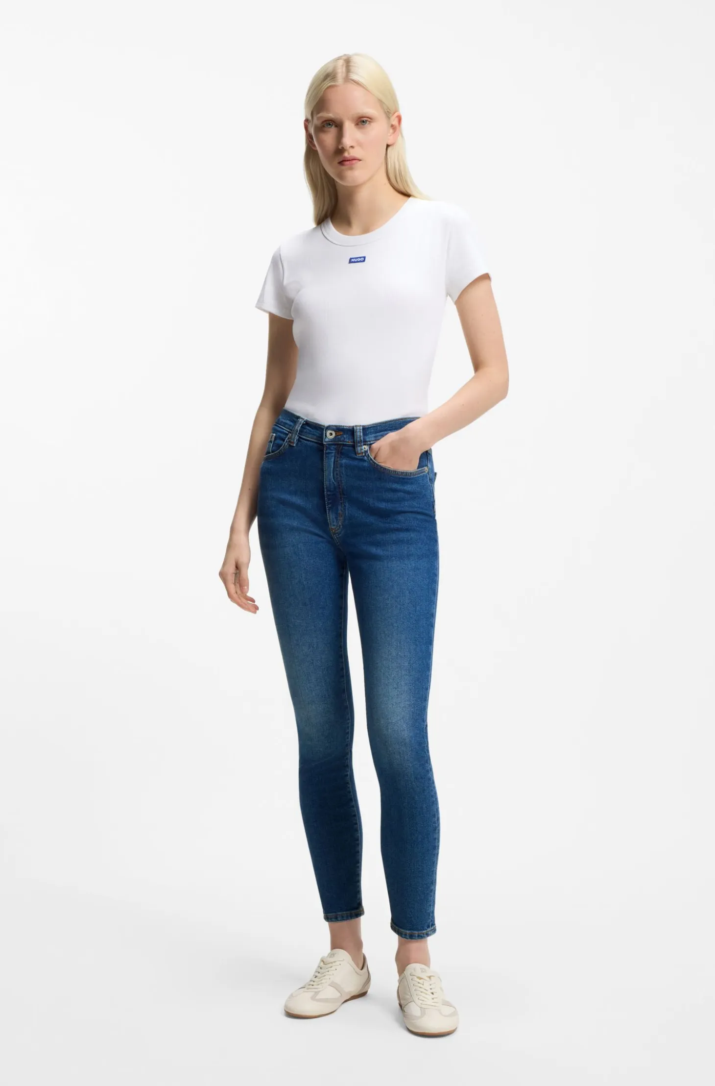 Skinny-fit jeans in medium-blue stretch denim