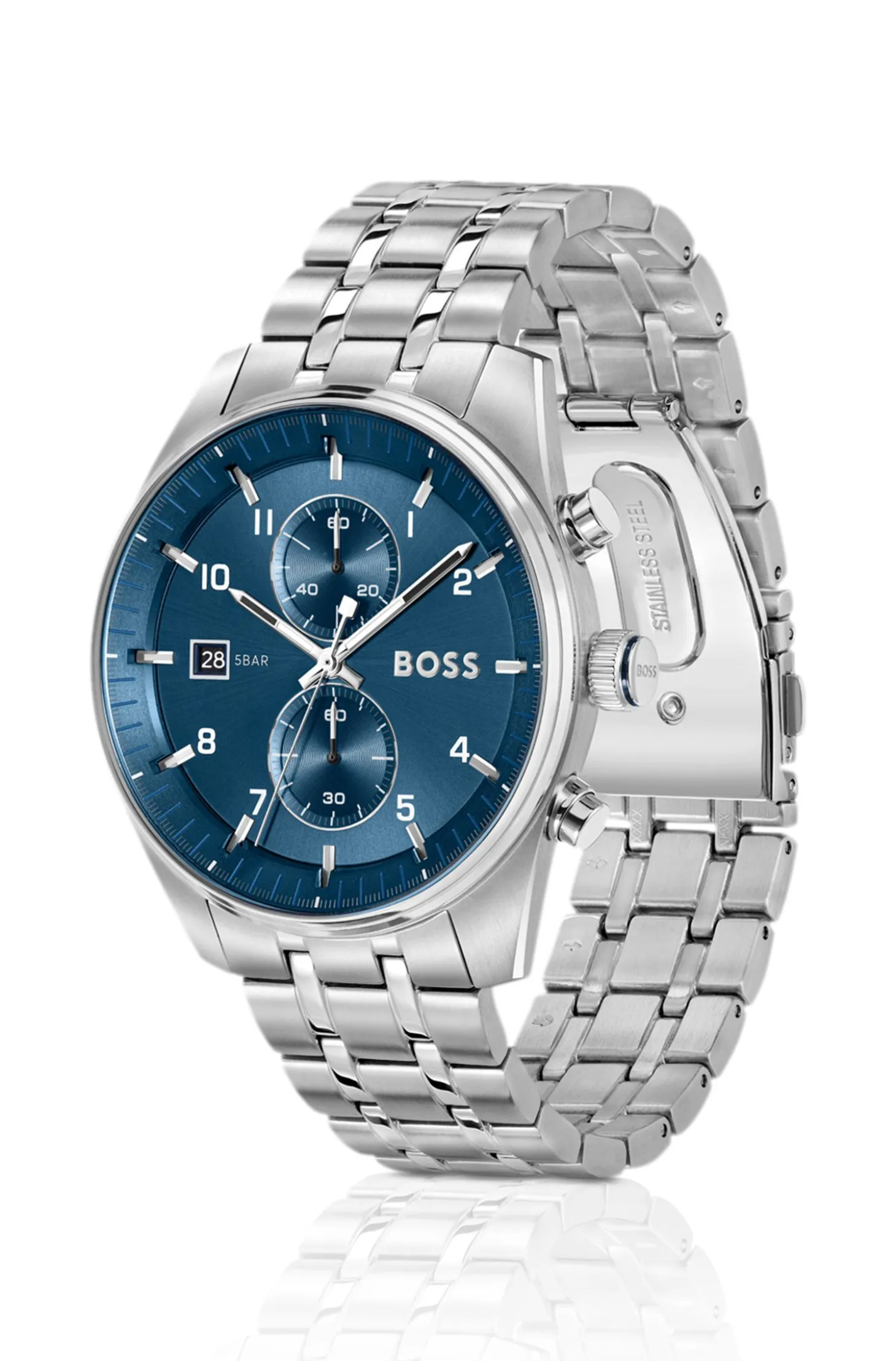 SKYTRAVELLER Blue-dial chronograph watch with steel bracelet