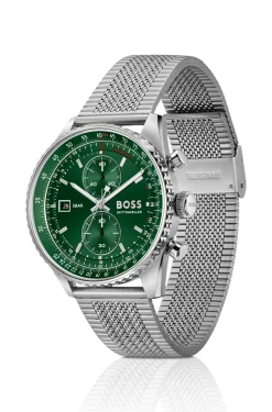 Skytraveller Pro green-dial watch with sapphire crystal