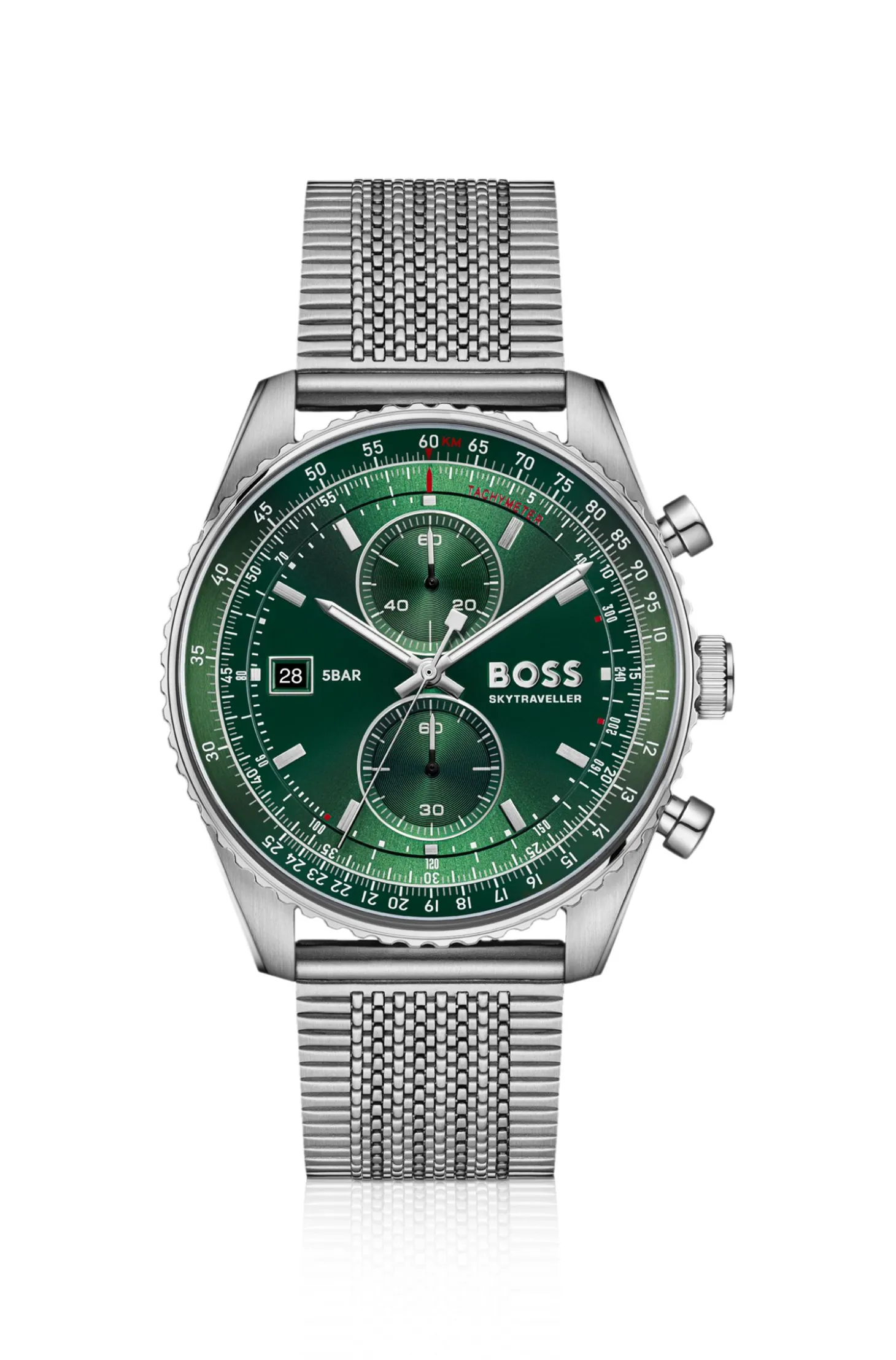 Skytraveller Pro green-dial watch with sapphire crystal