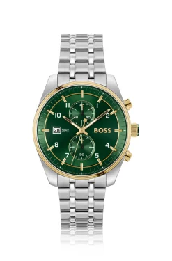 SKYTRAVELLER Two-tone chronograph watch with green dial