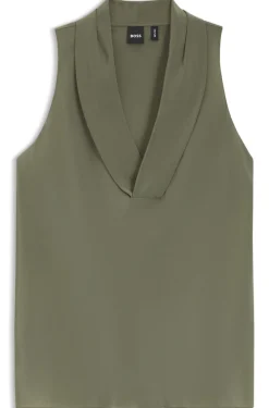 Sleeveless blouse in sandwashed silk with V neckline
