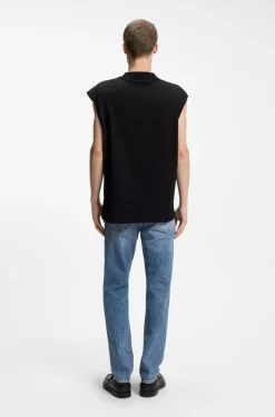 Sleeveless cotton T-shirt with logo patch