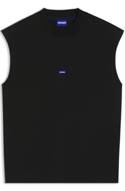 Sleeveless cotton T-shirt with logo patch