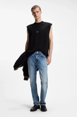 Sleeveless cotton T-shirt with logo patch