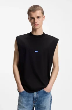 Sleeveless cotton T-shirt with logo patch