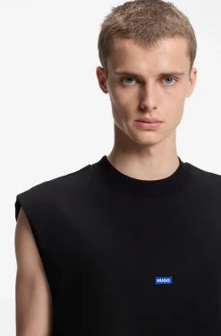 Sleeveless cotton T-shirt with logo patch