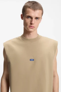 Sleeveless cotton T-shirt with logo patch