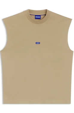Sleeveless cotton T-shirt with logo patch